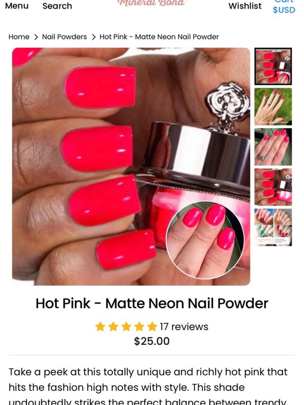 Sistaco Hot Pink Matte Neon Nail Powder